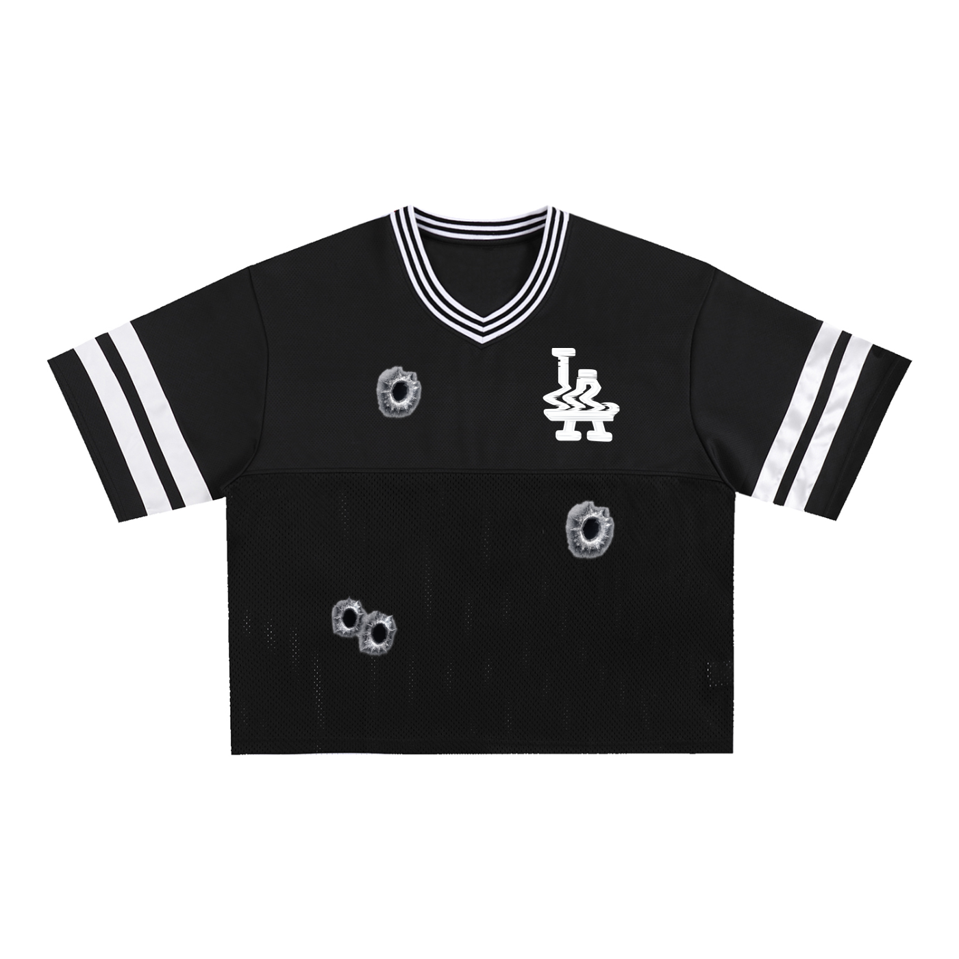 Glitched LA Taped Mesh Boxy Jersey Shirt (Black)