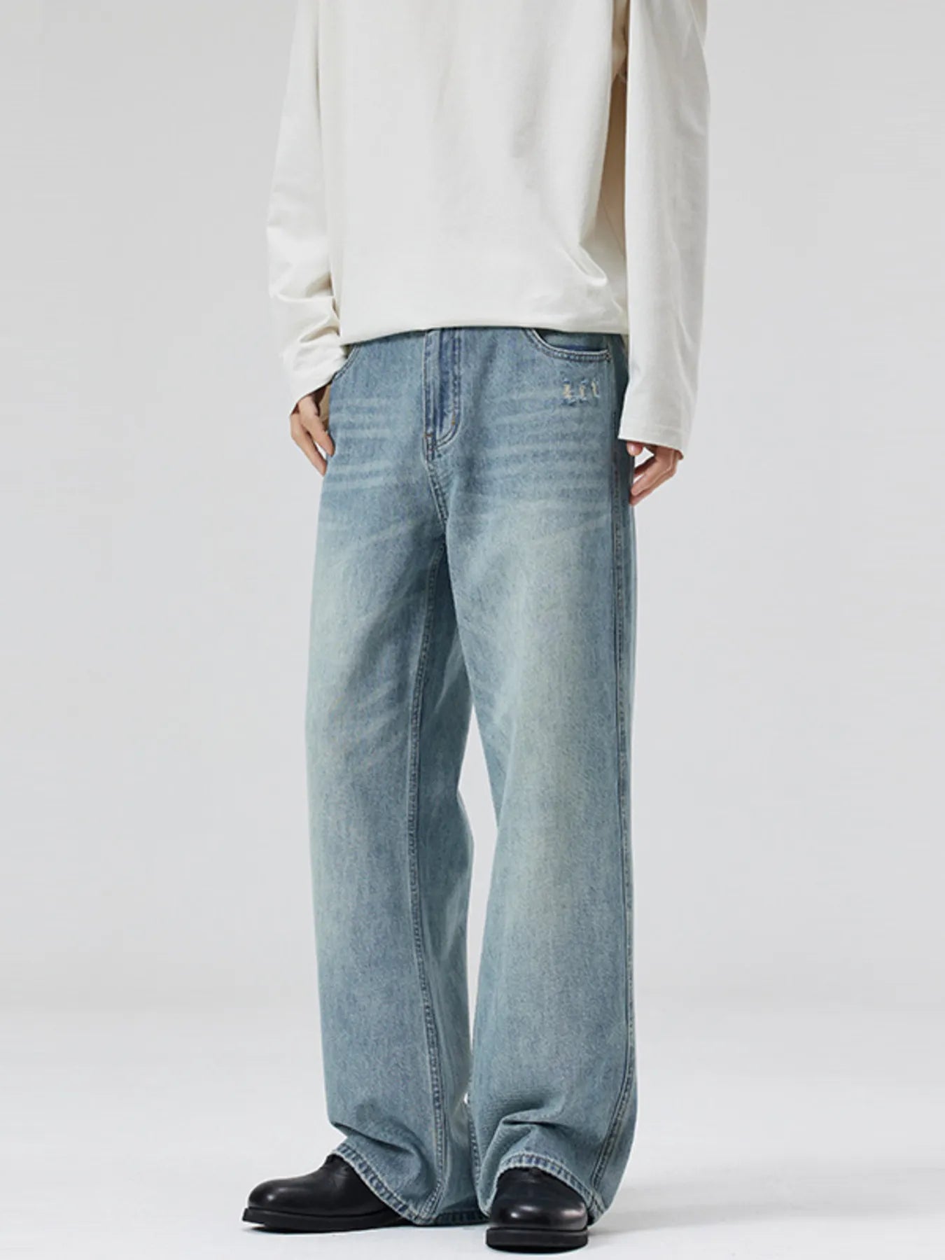 386 Men's Wide Leg Washed Jeans – Men's wide leg jeans streetwear fit