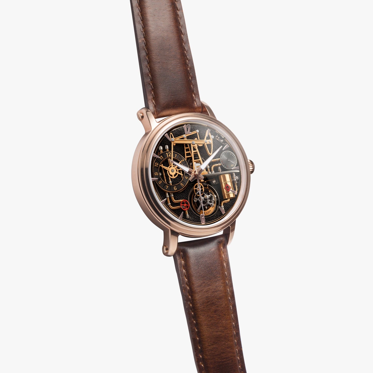 Jaycoh™ Oil Derrick Turbilon 158. 46mm Unisex Automatic Watch (Rose Gold) | Print-on-Demand Custom Watch - product photo | print on demand watch print custom watch