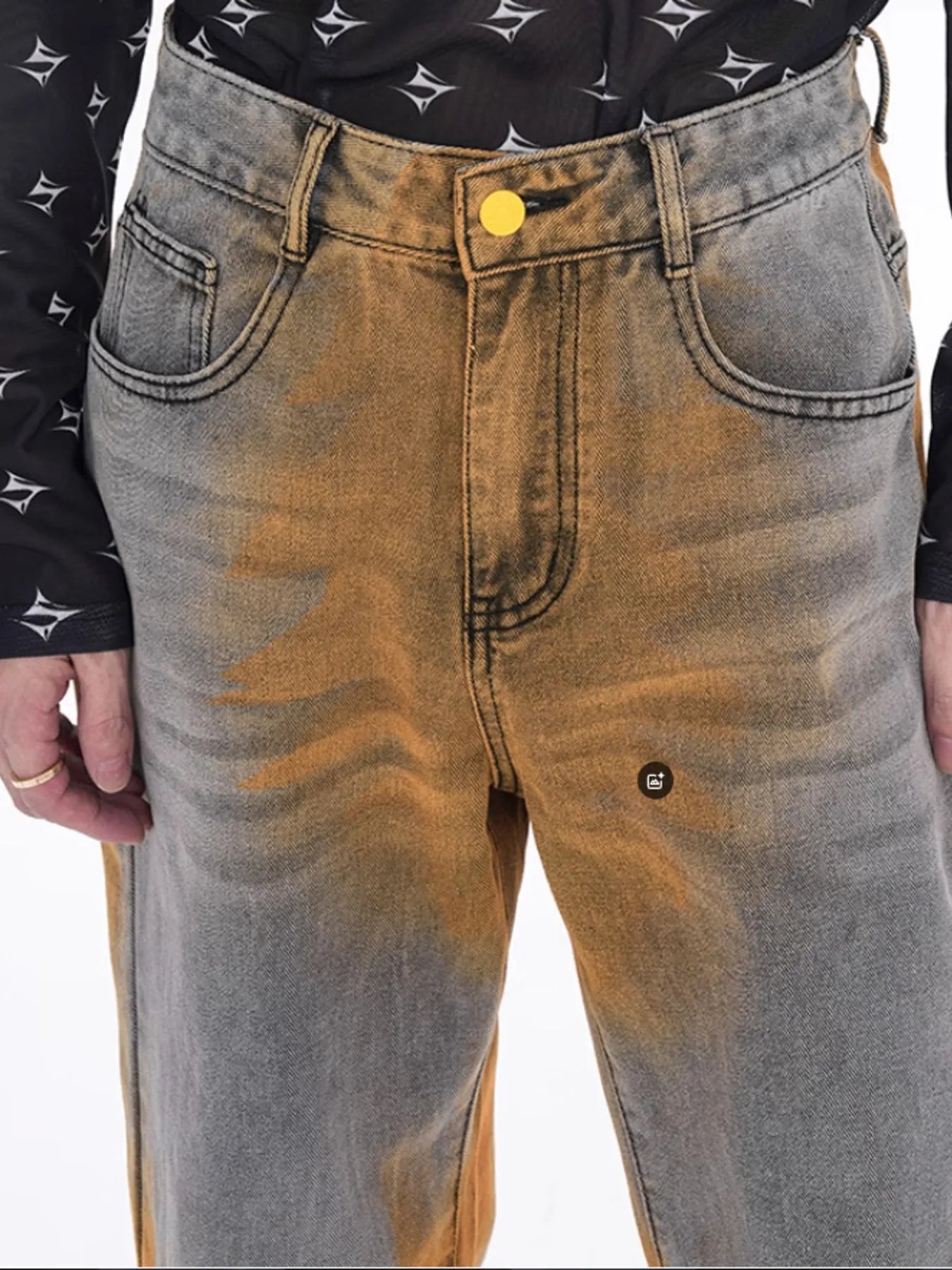1284 Men's Plus Size Contrast Wide Leg Flare Jeans – men's flare jeans (Y2K) (detail view 6)