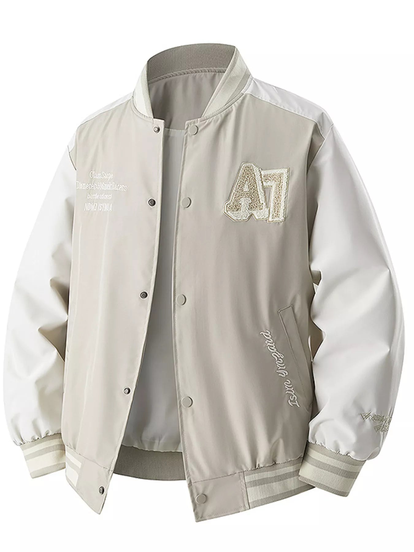 Sporty Long Sleeve Varsity Jacket – Light Yellow – angled view