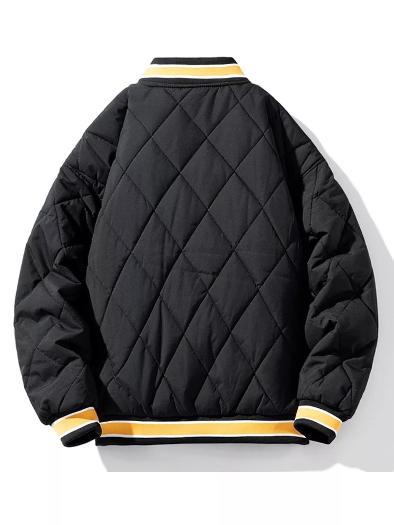 White and Black Quilted Padded Varisty Jacket – White – close-up detail
