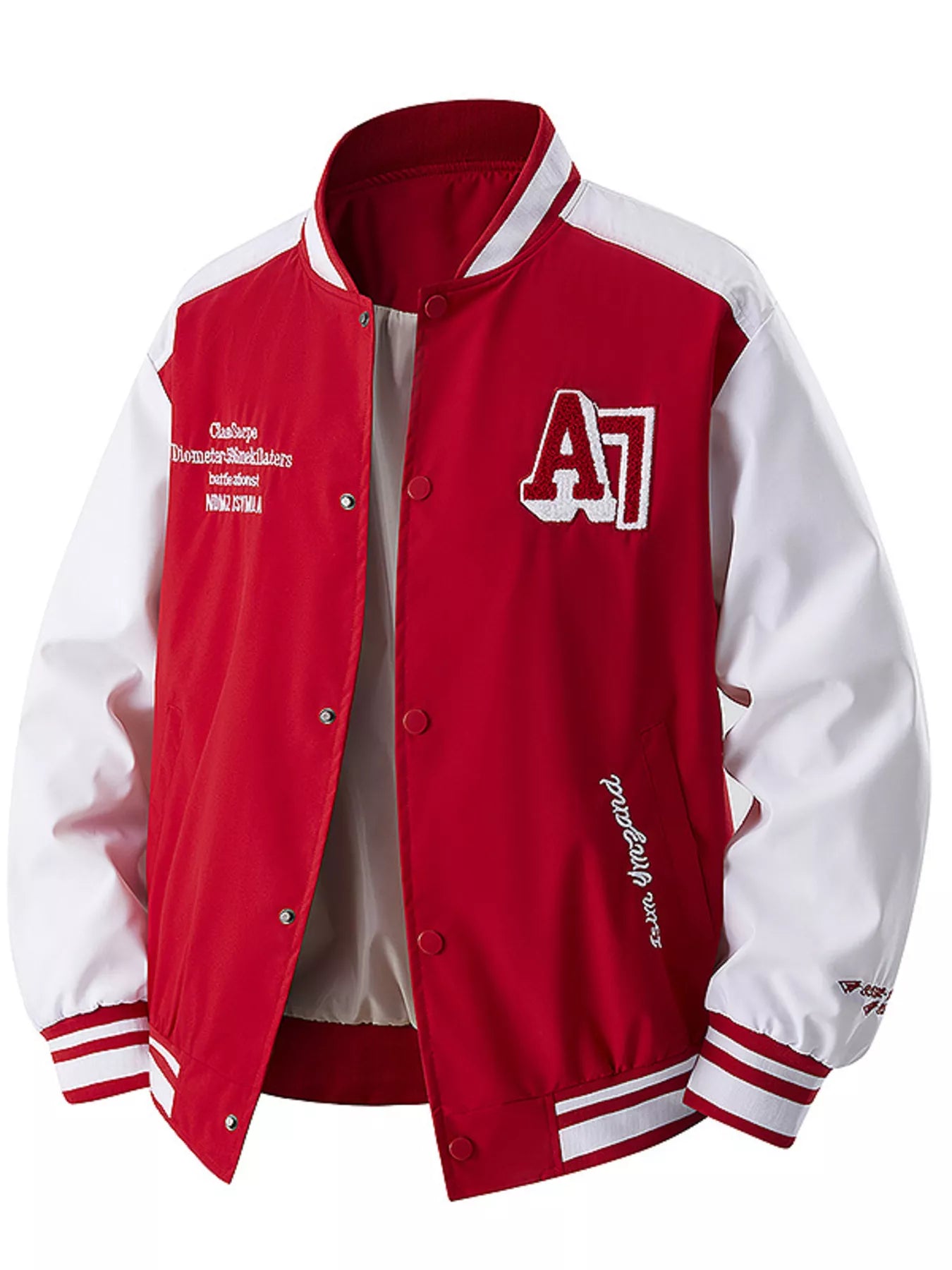 Sporty Long Sleeve Varsity Jacket – Black – front model view