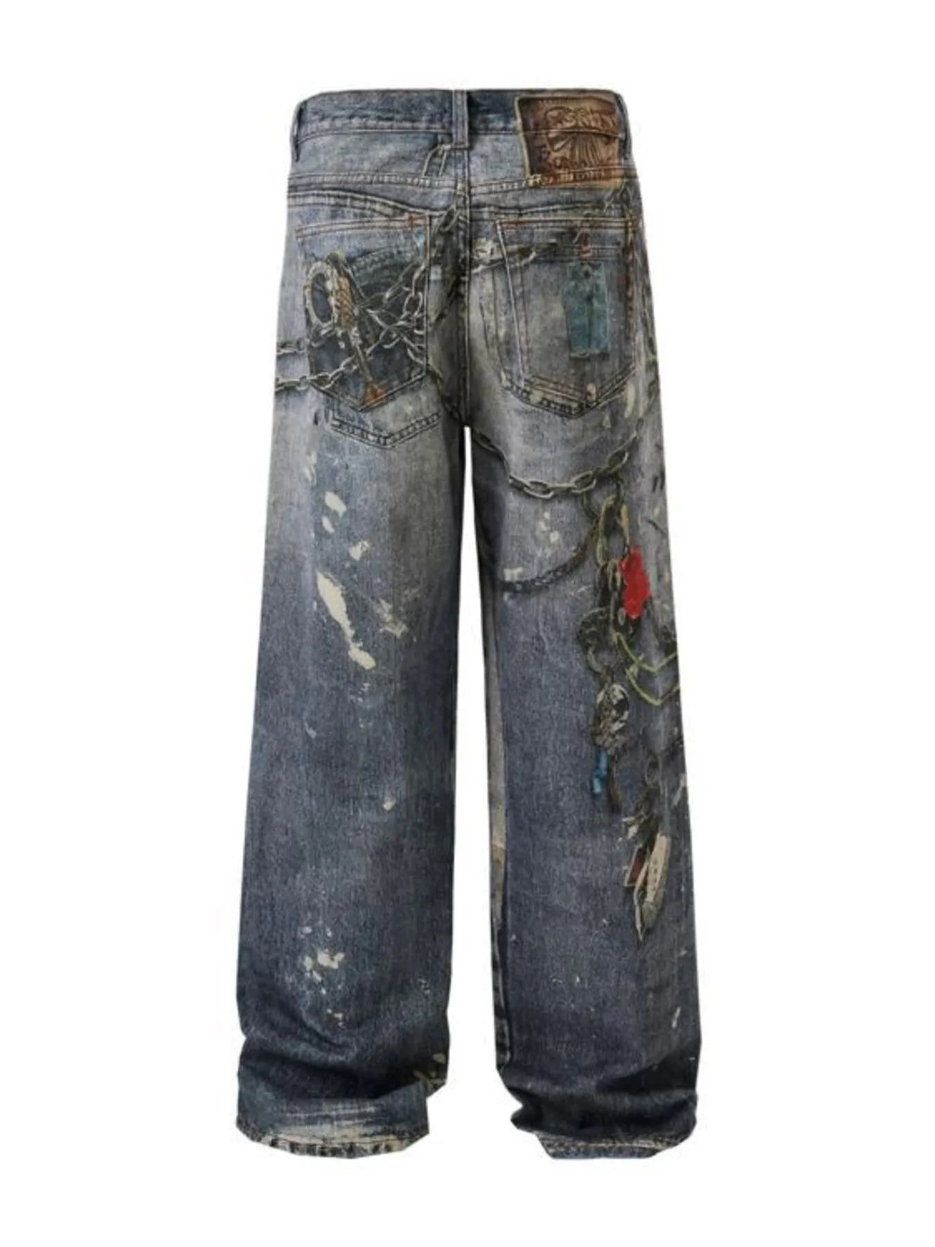 1275 Men's Distressed Printed Wide Leg Jeans – men's graphic jeans (front view)