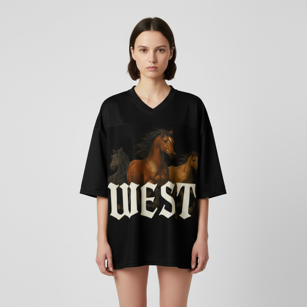 UNTAMED HORSES “WEST” Boxy Football Jersey – Frontier Edition - Luis’s Locker