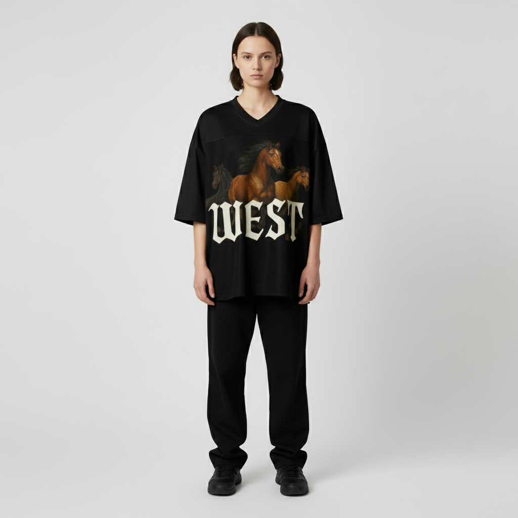 UNTAMED HORSES “WEST” Boxy Football Jersey – Frontier Edition - Luis’s Locker