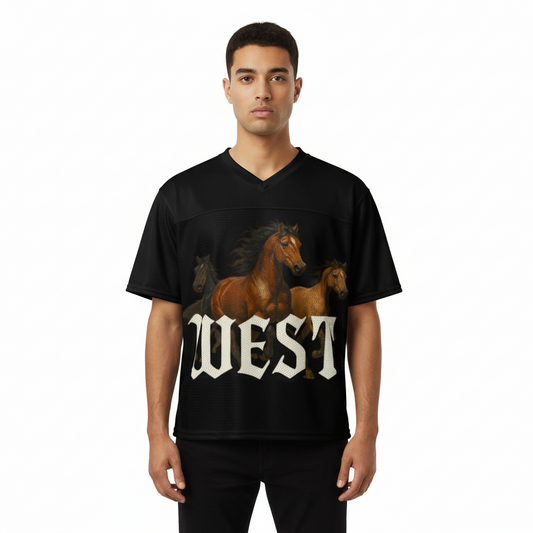 UNTAMED HORSES “WEST” Boxy Football Jersey – Frontier Edition - Luis’s Locker
