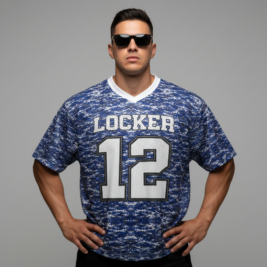 Legion Pixelated Blue Camo Boxy football jersey #12