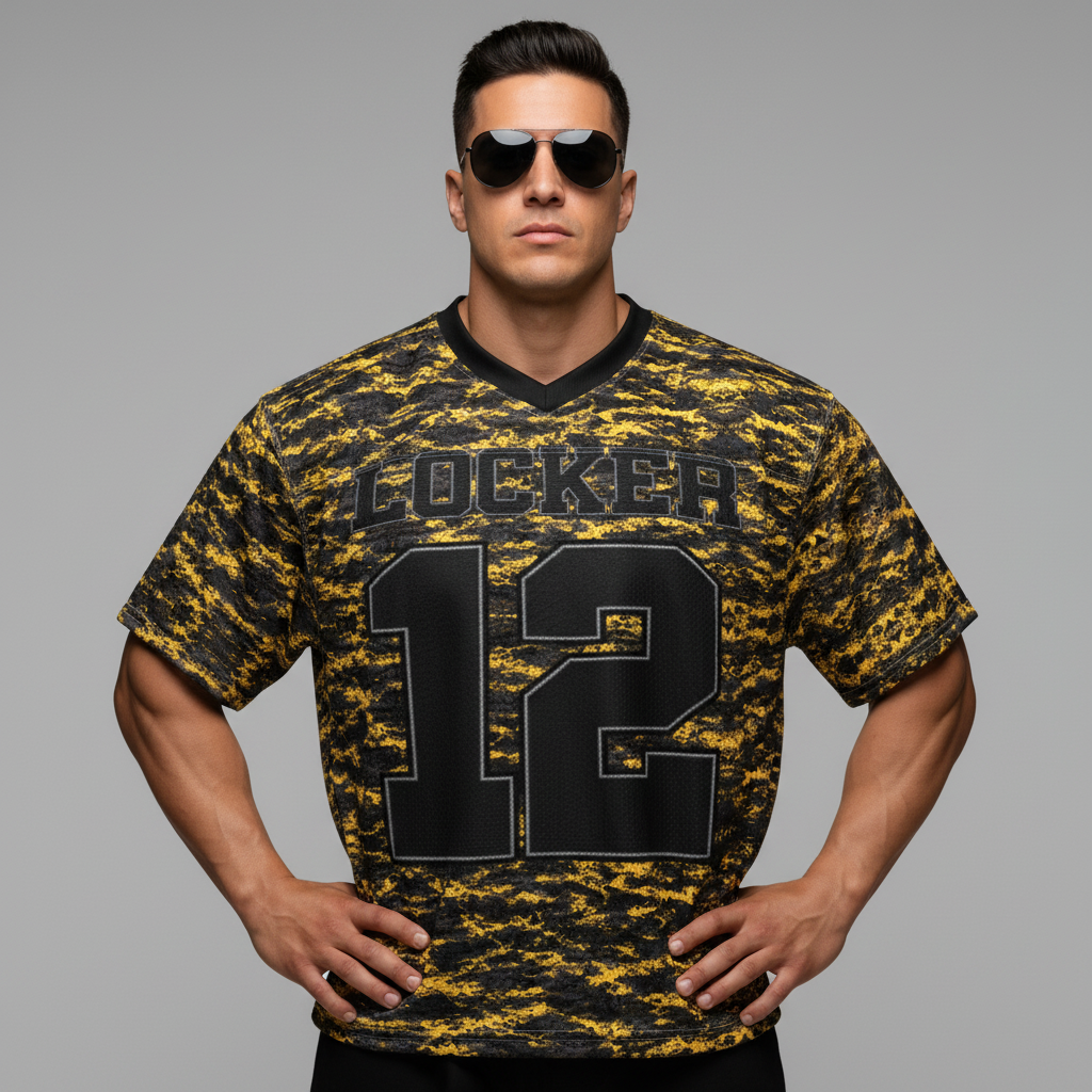 Locker Legion Black and Yellow Pixel Camo Boxy football jersey