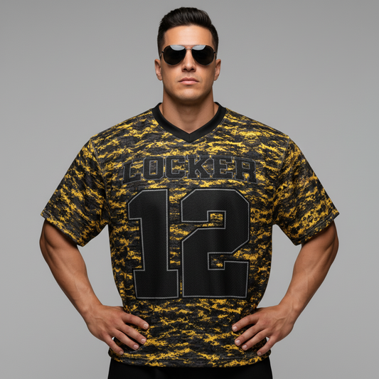 Locker Legion Black and Yellow Pixel Camo Boxy football jersey