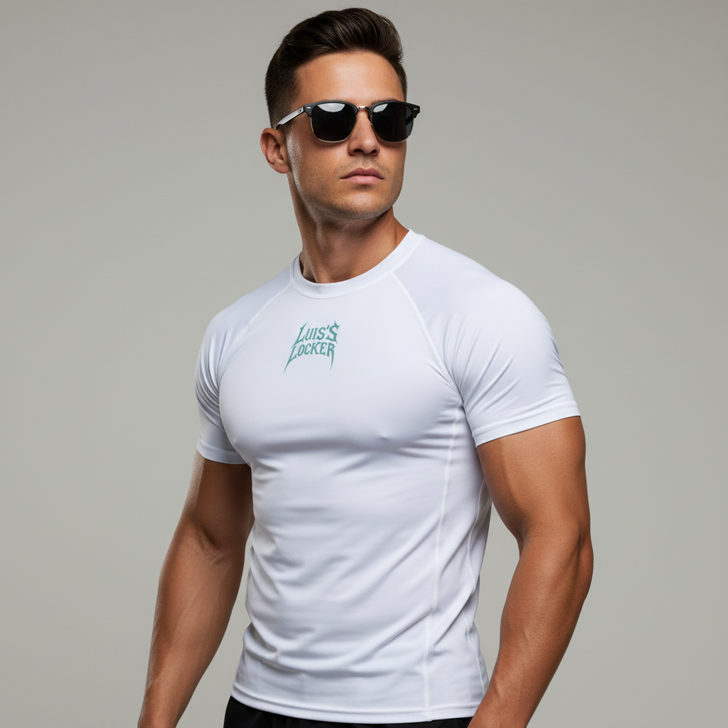 Vigilante Compression Shirt – Icy Blue w/ Teal Logo (Short Sleeve) - Luis’s Locker