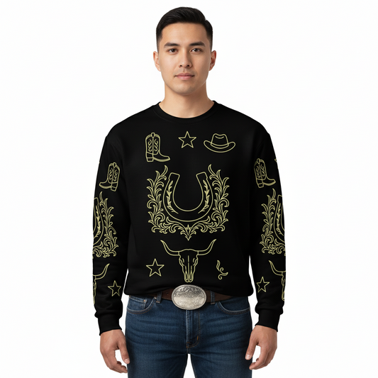 Untamed Western Symbols Sweatshirt – Black Gold Edition - Luis’s Locker