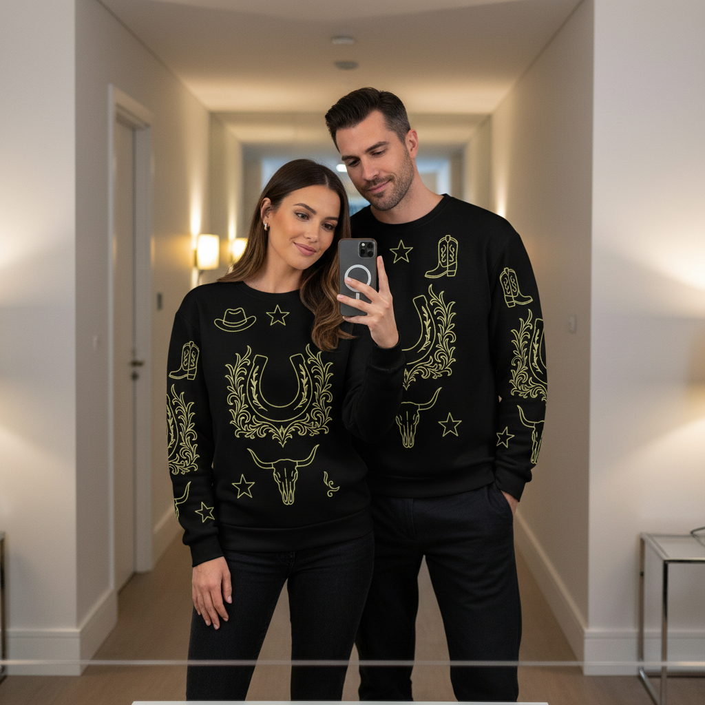 Untamed Western Symbols Sweatshirt – Black Gold Edition - Luis’s Locker