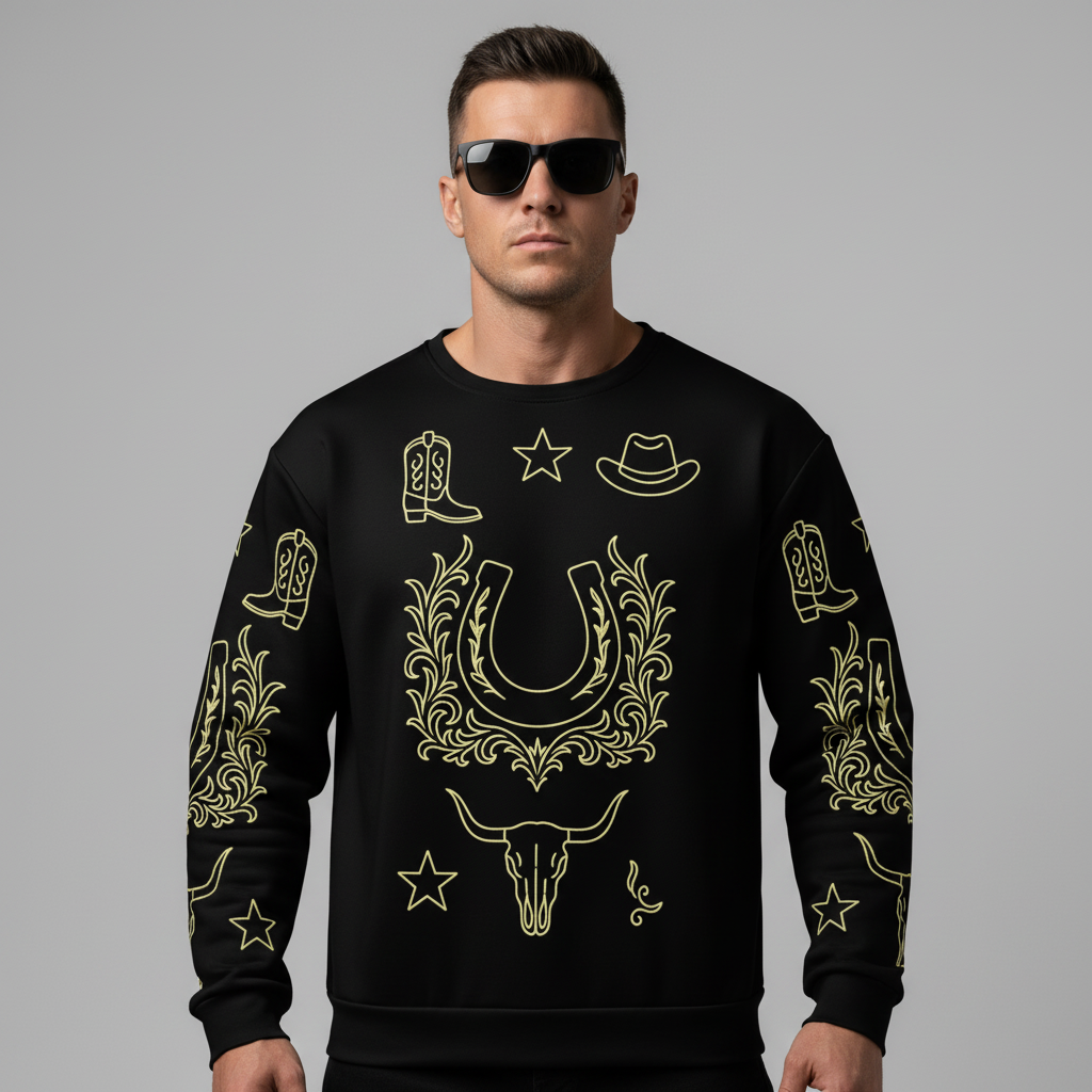 Untamed Western Symbols Sweatshirt – Black Gold Edition