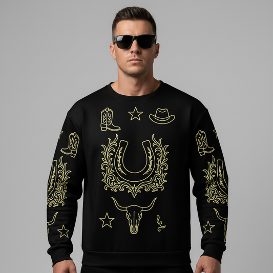 Untamed Western Symbols Sweatshirt – Black Gold Edition