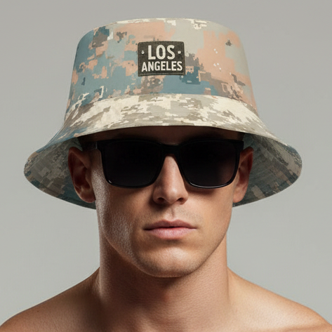 Pixel Camo Bucket Hat – Reversible Military-Inspired Style – Main Image