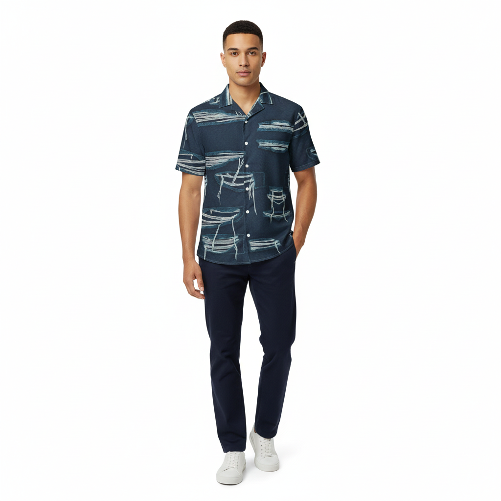 Distressed Boat Sketch Button Shirt – Midnight Harbor Edition - Luis’s Locker