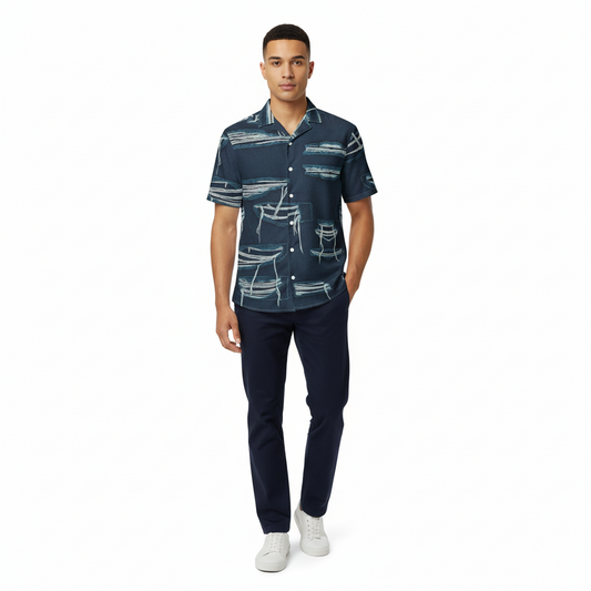 Distressed Boat Sketch Button Shirt – Midnight Harbor Edition - Luis’s Locker