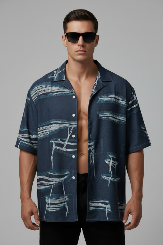 Distressed Boat Sketch Button Shirt – Midnight Harbor Edition - Luis’s Locker