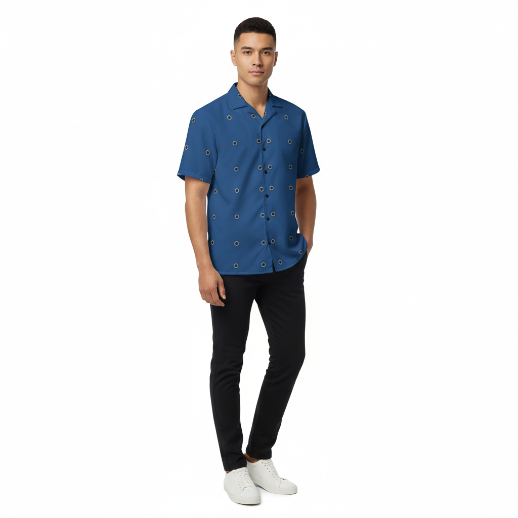 Blue Orbit Pattern Button Shirt – Midnight Sphere Edition - Luis’s Locker