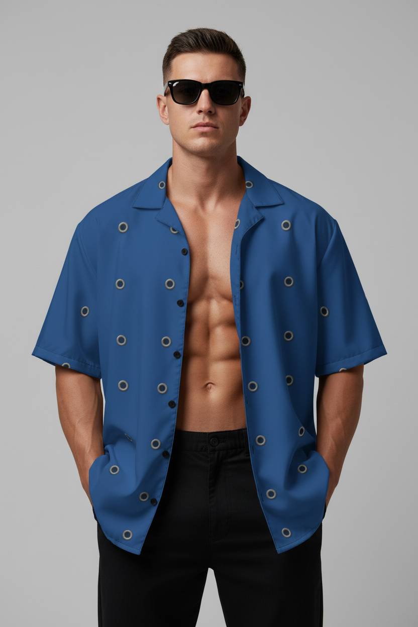 Blue Orbit Pattern Button Shirt – Midnight Sphere Edition - Luis’s Locker