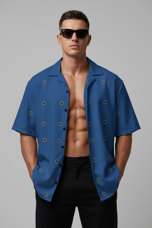 Blue Orbit Pattern Button Shirt – Midnight Sphere Edition - Luis’s Locker