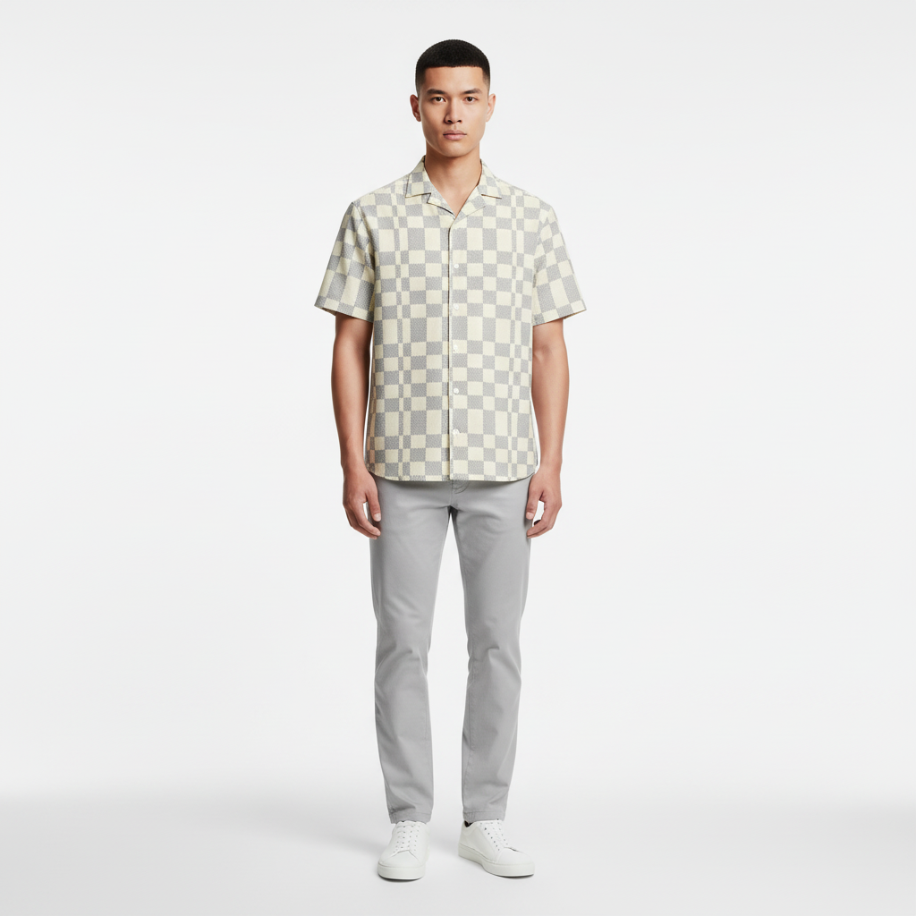 Soft Check Pattern Button Shirt – Cream Grid Edition - Luis’s Locker