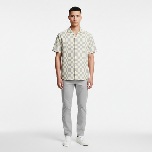 Soft Check Pattern Button Shirt – Cream Grid Edition - Luis’s Locker