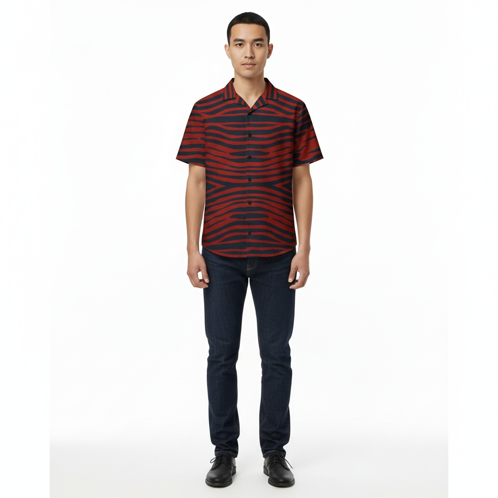 Red Wave Pattern Button Shirt – Midnight Stripe Edition - Luis’s Locker
