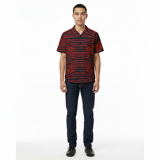 Red Wave Pattern Button Shirt – Midnight Stripe Edition - Luis’s Locker