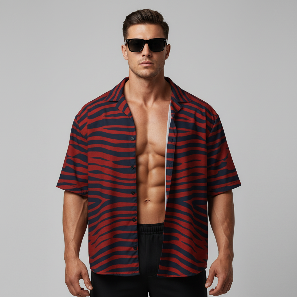 Red Wave Pattern Button Shirt – Midnight Stripe Edition - Luis’s Locker