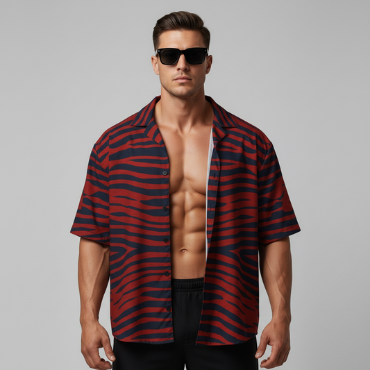 Red Wave Pattern Button Shirt – Midnight Stripe Edition - Luis’s Locker
