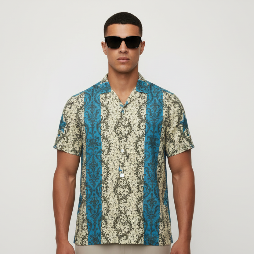 Barava West Button Shirt – Teal Frontier Pattern