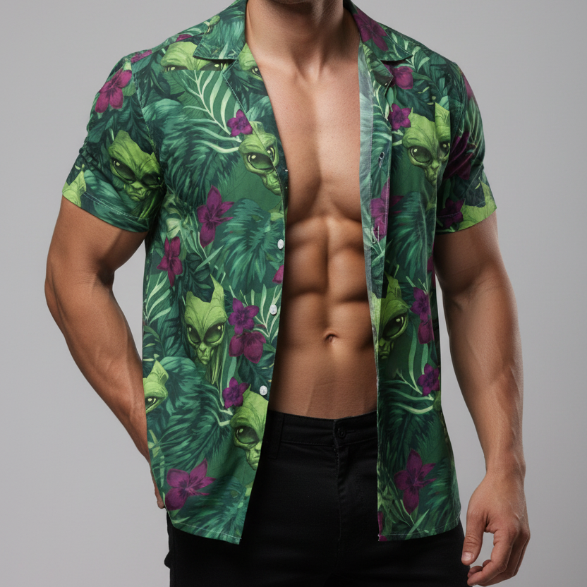 Cal’s Alien Floral Pattern Beach button shirt GTA VI Merch – Lifestyle