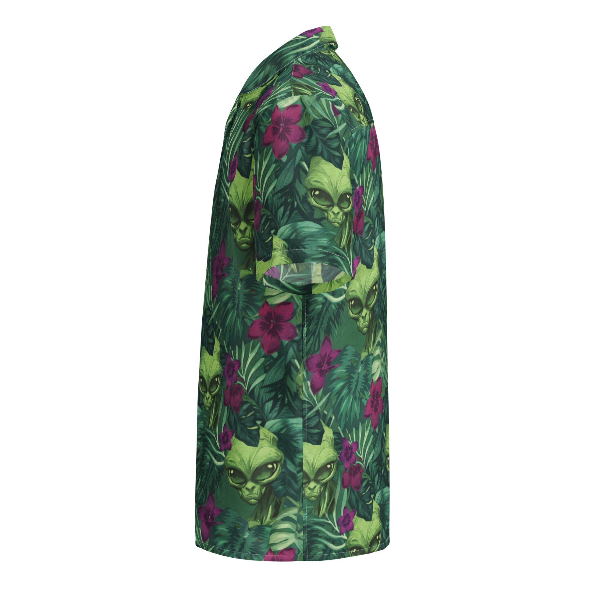 Cal’s Alien Floral Pattern Beach button shirt GTA VI Merch – Side View