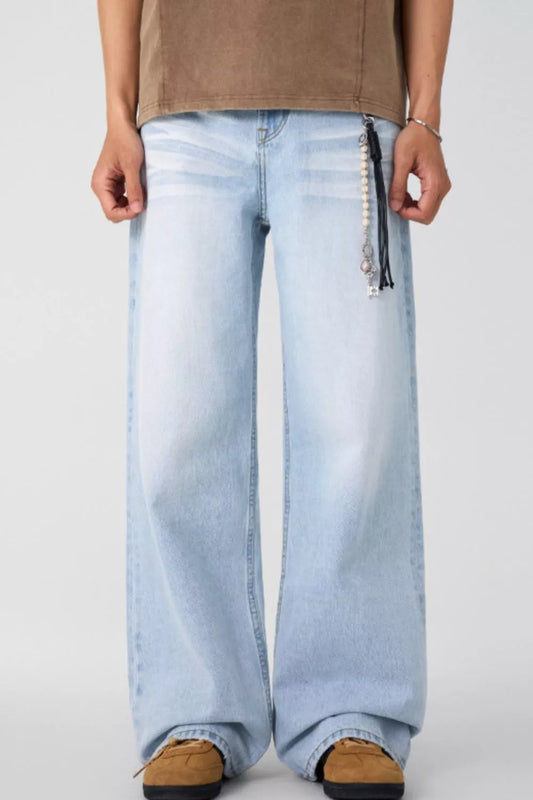 1207 Men's Wide Leg Wash Jeans – Men's wide leg jeans streetwear fit