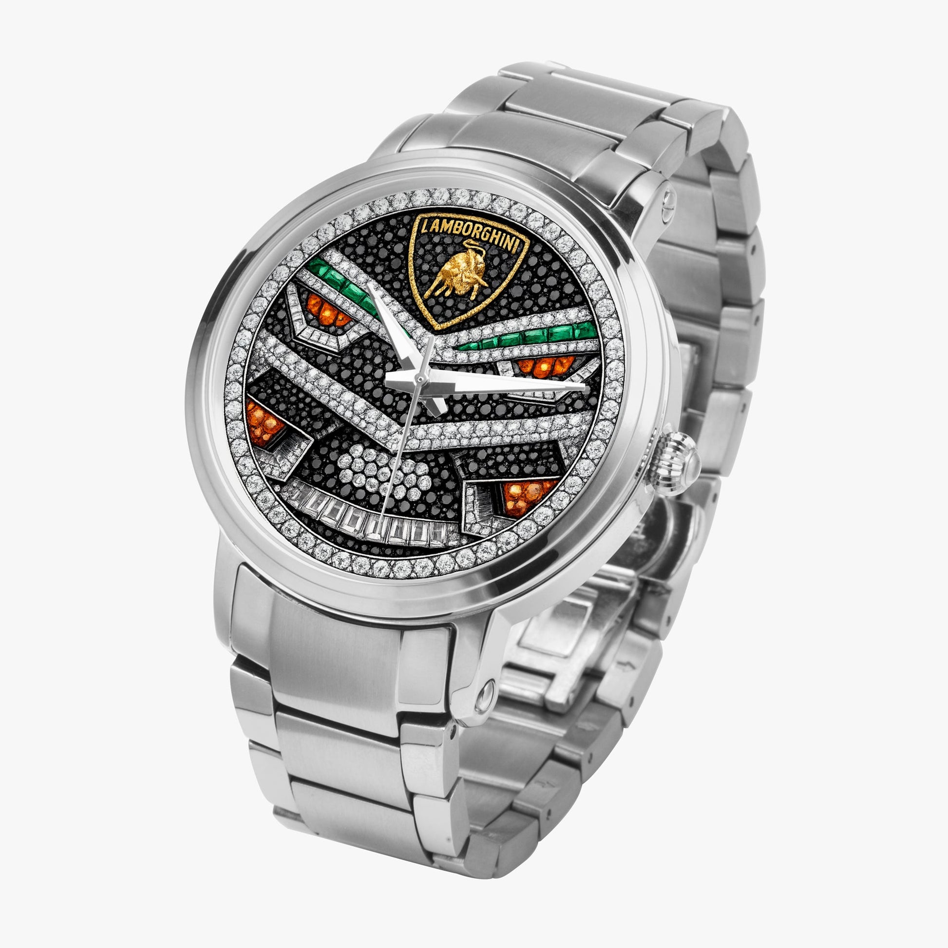 Jaycoh™ Lambo Aventador Incrusted Diamonds 212. New Steel Strap Automatic Watch | Print-on-Demand Custom Watch - product photo | print on demand watch print custom watch