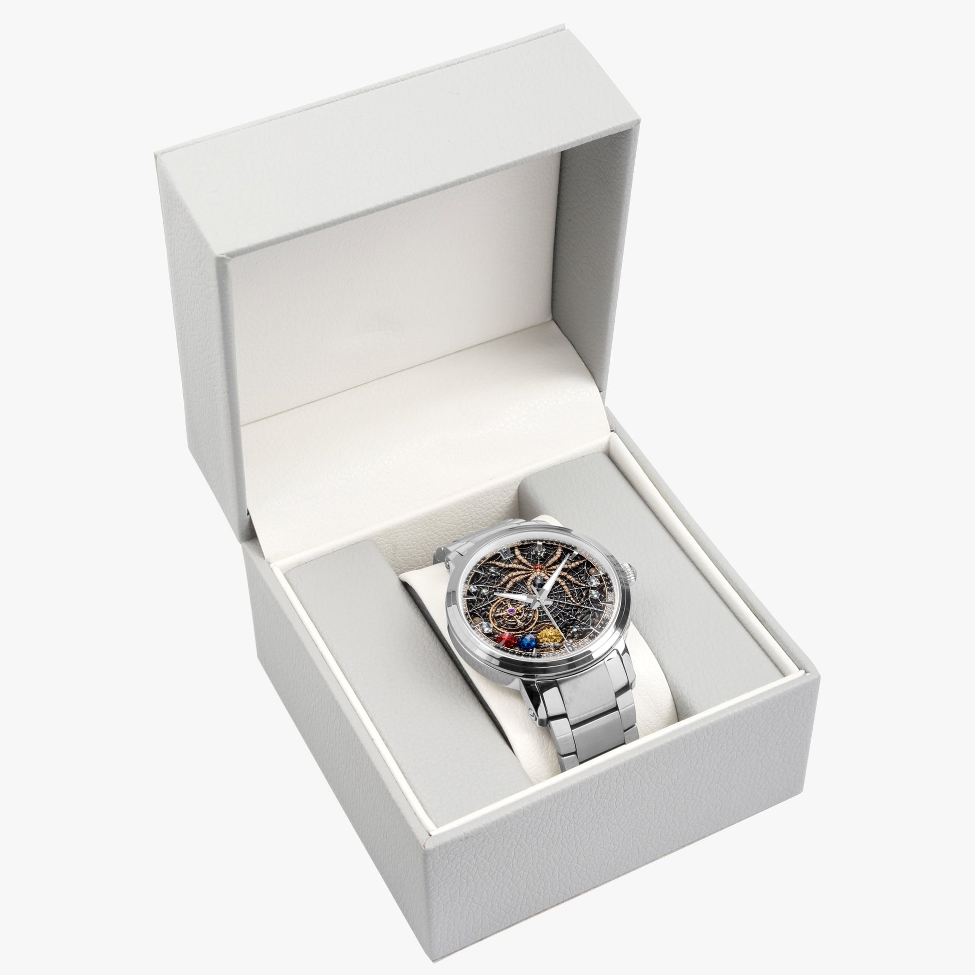 Jaycoh™ Spyder Web Assorted Incrusted Diamonds 213. New Steel Strap Automatic Watch (With Indicators) | Print-on-Demand Custom Watch - product photo | print on demand watch print custom watch