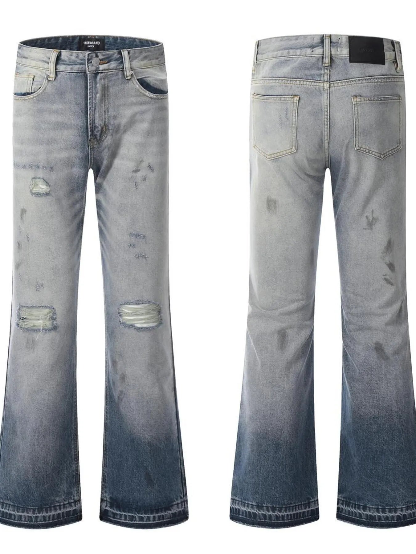 1283 Men's Vintage Washed Gradient Distressed Flare Jeans – men's flare jeans (Y2K) (side view)