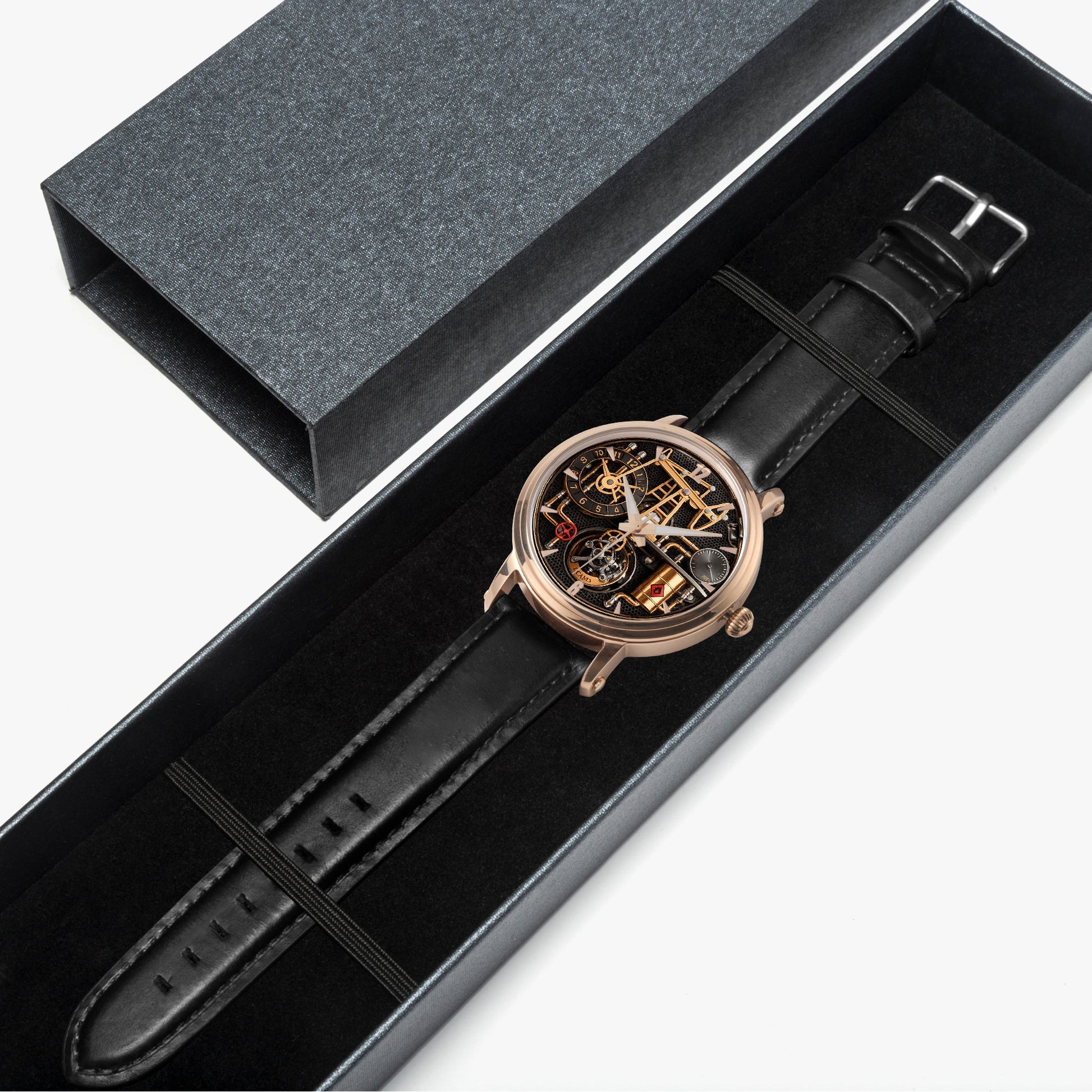 Jaycoh™ Oil Derrick Turbilon 158. 46mm Unisex Automatic Watch (Rose Gold) | Print-on-Demand Custom Watch - product photo | print on demand watch print custom watch