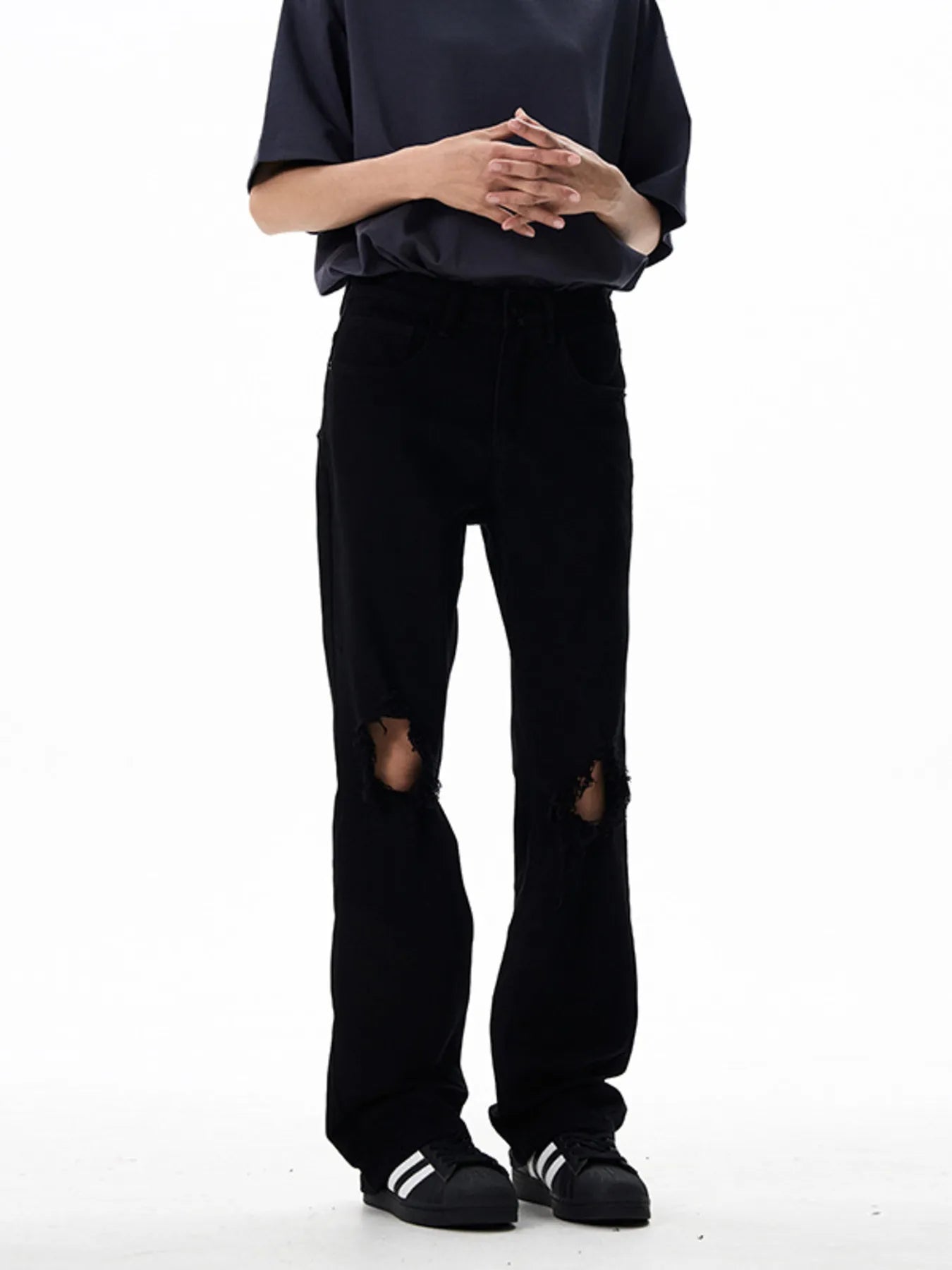 1296 Men's Distressed Flare Leg Jeans – men's flare jeans (Y2K) (front view)
