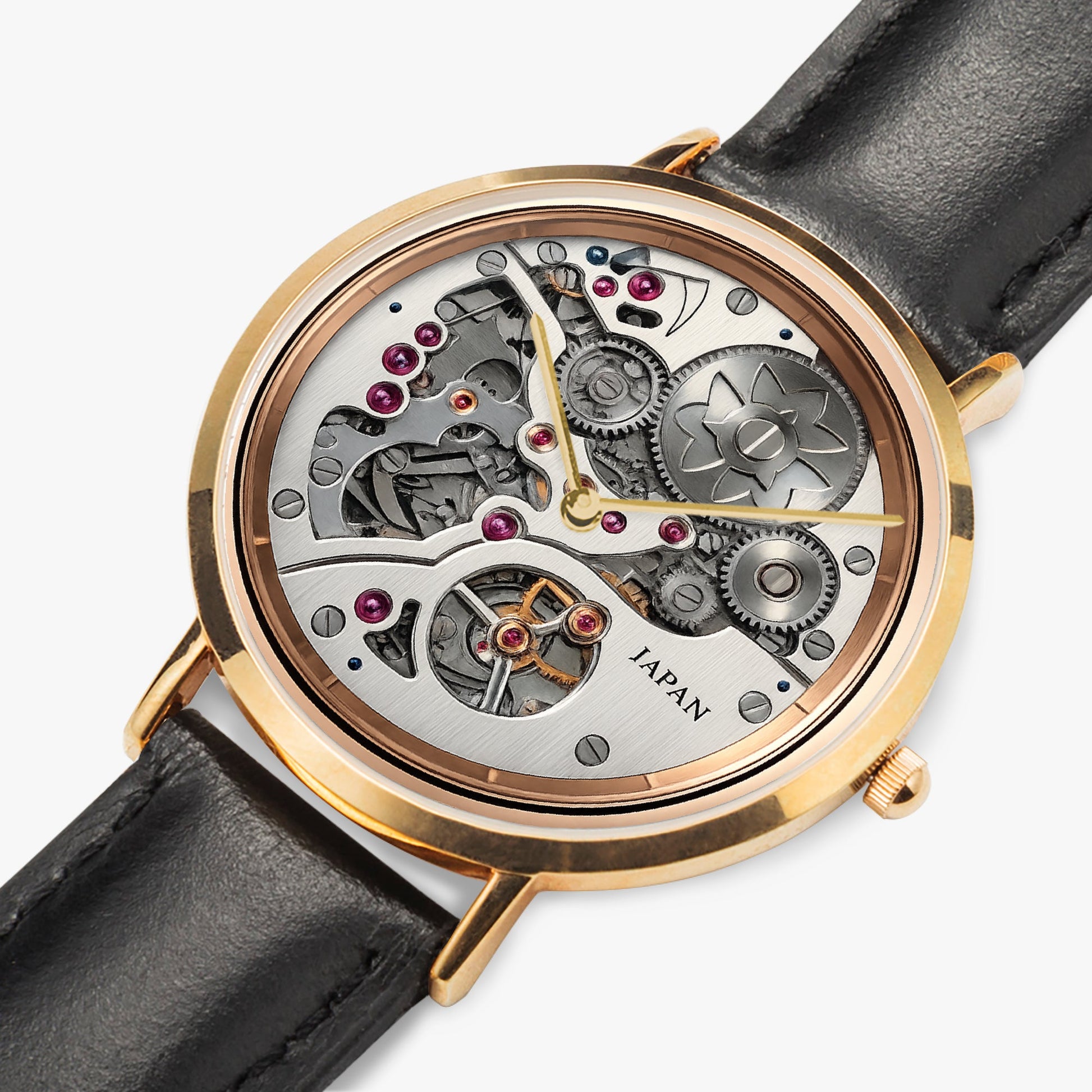 Jaycoh™ Japanese Creed Minute on Repeat 161 Selling Ultra-Thin Leather Strap Quartz Watch (Rose Gold) | Print-on-Demand Custom Watch - wrist shot | print on demand watch print custom watch