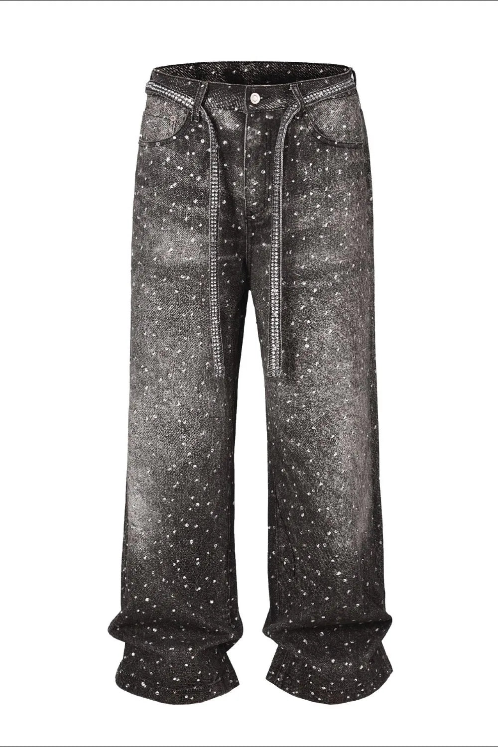 Midnight Drip Rhinestone Belt Jeans - Dark - Image 2