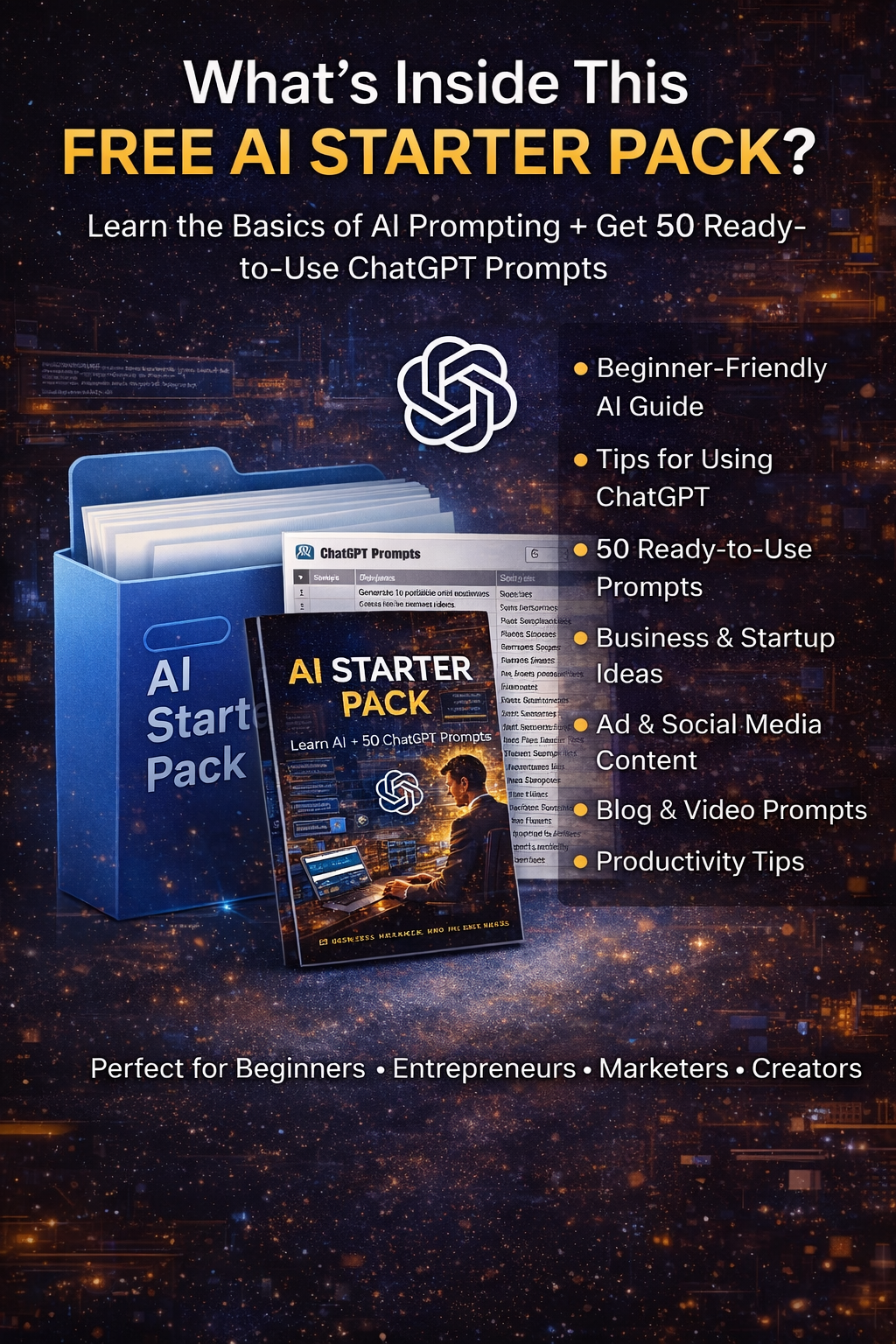 Free AI Starter Pack: Beginner’s Guide to ChatGPT + 50 AI Prompts