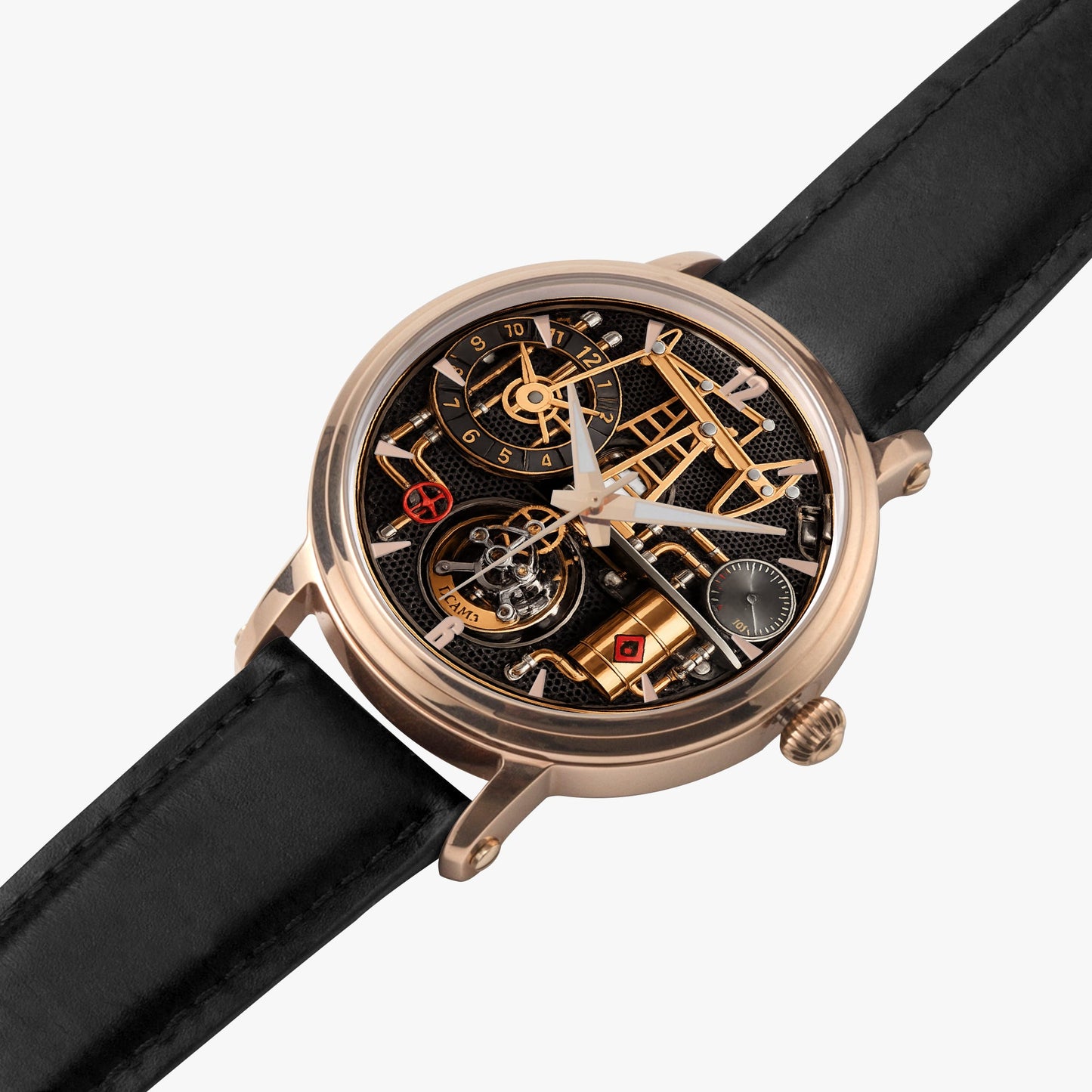 Jaycoh™ Oil Derrick Turbilon 158. 46mm Unisex Automatic Watch (Rose Gold) | Print-on-Demand Custom Watch - side view | print on demand watch print custom watch