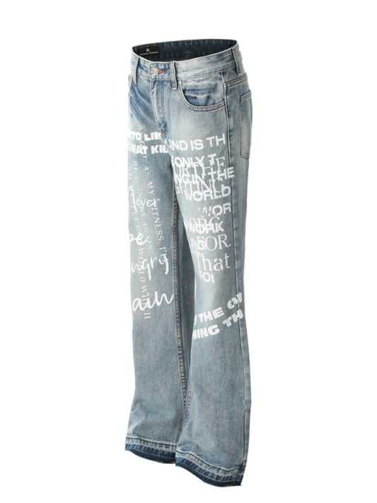1270 Men's Letter Loose Fit Jeans – men's graphic jeans (front view)