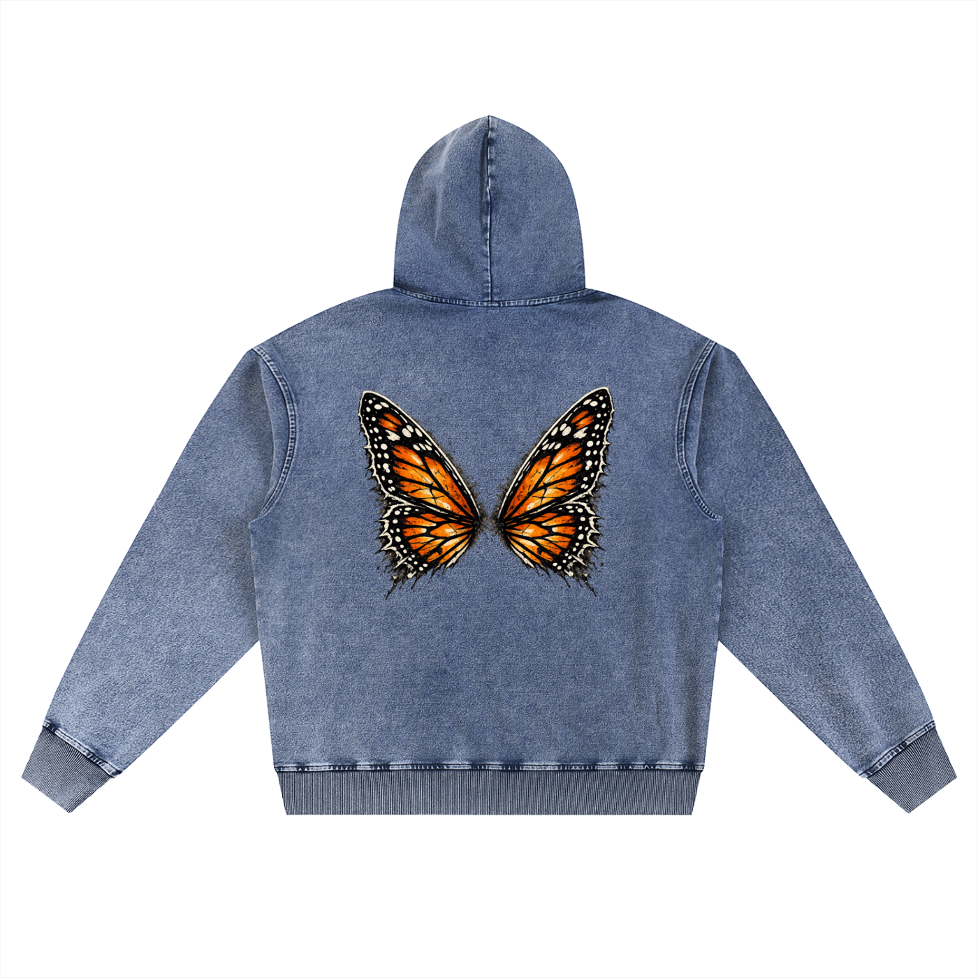 Women Dream Monarch Butterfly wings Snow Wash Oversized Hoodie – Side View