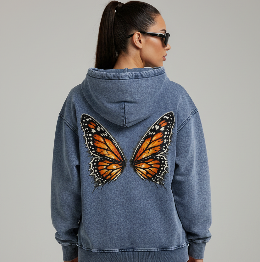 Women Dream Monarch Butterfly wings Snow Wash Oversized Hoodie – Lifestyle