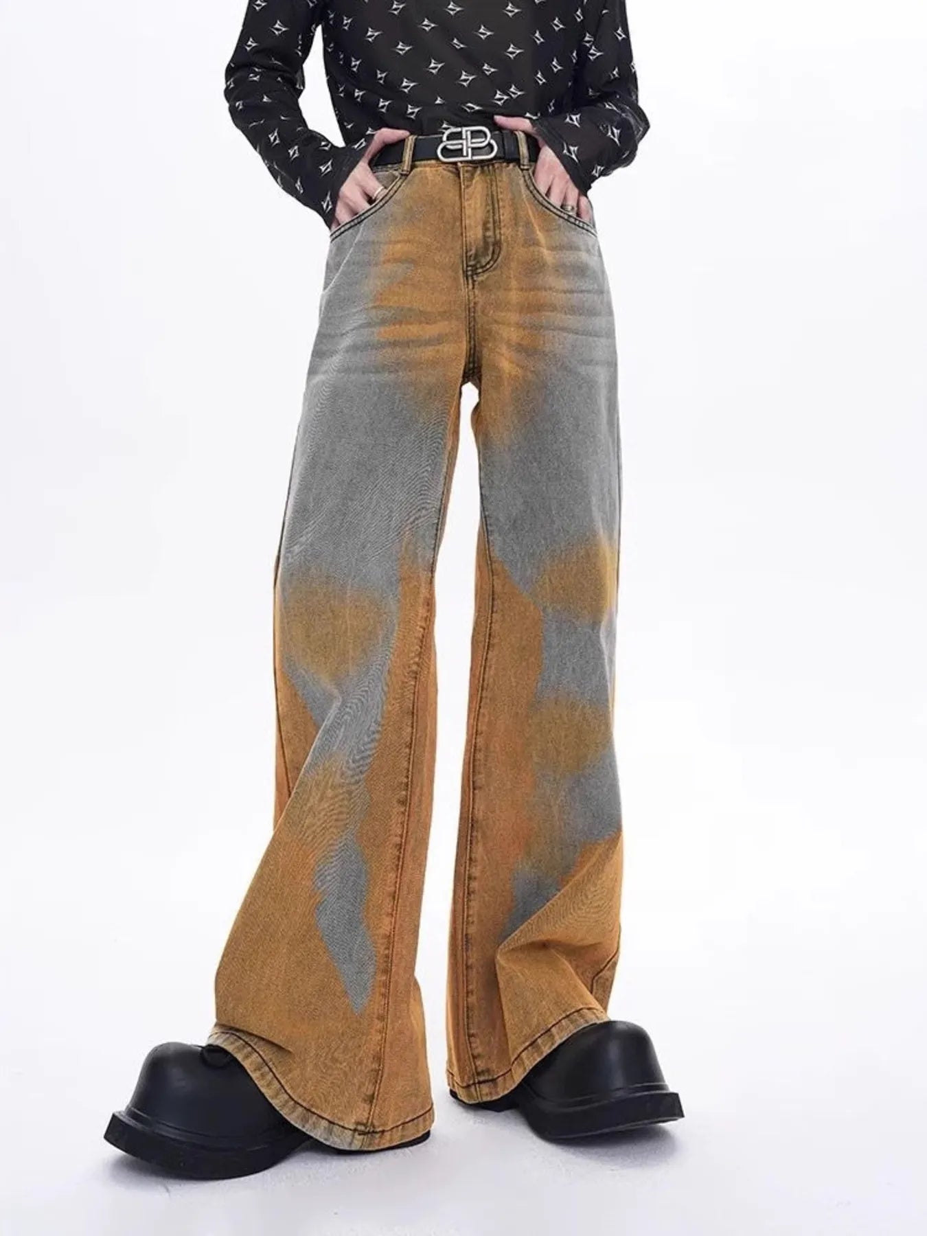 1284 Men's Plus Size Contrast Wide Leg Flare Jeans – men's flare jeans (Y2K) (main view)