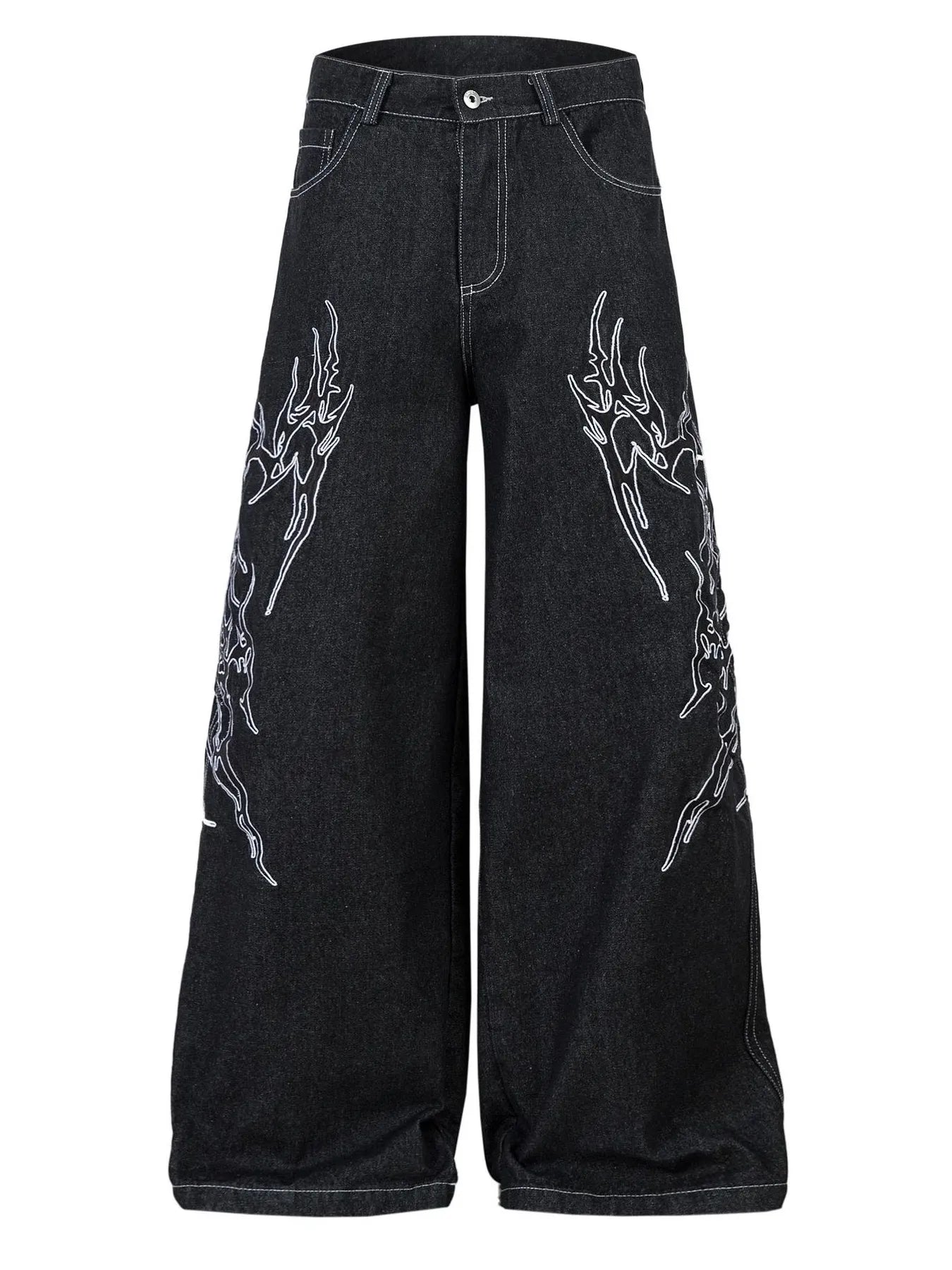 202 Men's Embroidered Wide Leg Baggy Jeans – Men's wide leg jeans streetwear fit